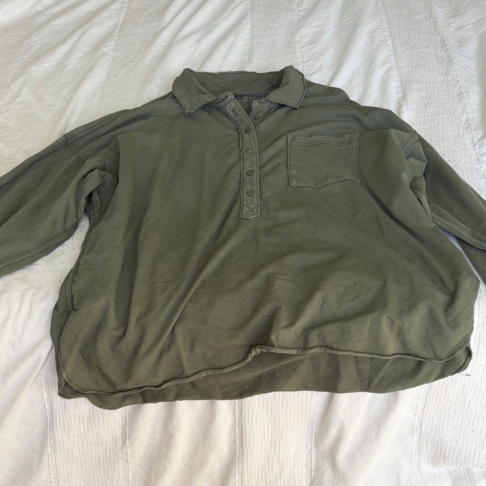 Aerie Olive Green Textured Top